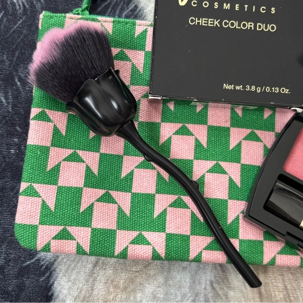 Brand New Joe Blasco Cosmetics Cheek Color Duo Rose Flower Brush & Makeup Pouch